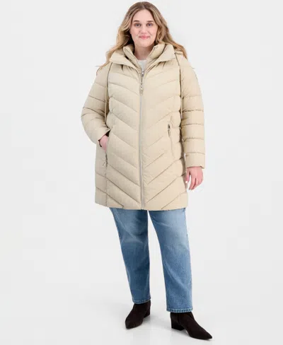 Calvin Klein Plus Size Packable Hooded Puffer Coat In Neutral