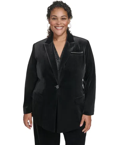 Calvin Klein Plus Size Padded One Button Jacket In Black