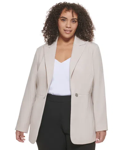 Calvin Klein Plus Size Parker Twill One-button Blazer In Khaki Whit