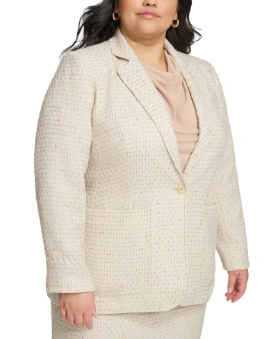 Calvin Klein Plus Size Patch-pocket Tweed Jacket In Nomad Multi