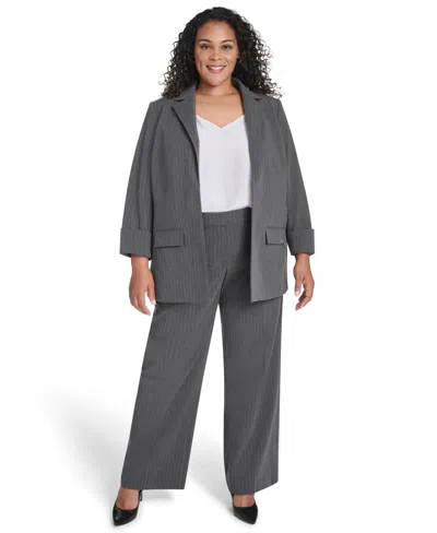 Calvin Klein Plus Size Pinstripe Long Sleeve Blazer In Blue