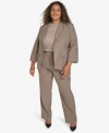 Calvin Klein Plus Size Pinstriped Jacket Cap Sleeve Top High Waisted Pants In Oyster Multi