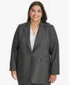 Calvin Klein Plus Size One-button Pinstriped Blazer In Charcoal,cream