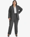 Calvin Klein Plus Size Pinstriped One Button Jacket Straight Leg Pants In Charcoal,cream