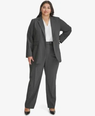 Calvin Klein Plus Size Pinstriped One Button Jacket Straight Leg Pants In Charcoal,cream