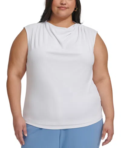 Calvin Klein Plus Size Pleated-shoulder Cowlneck Sleeveless Top In White