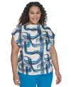Calvin Klein Plus Size Printed Cap Sleeve Top In Corsica Multi