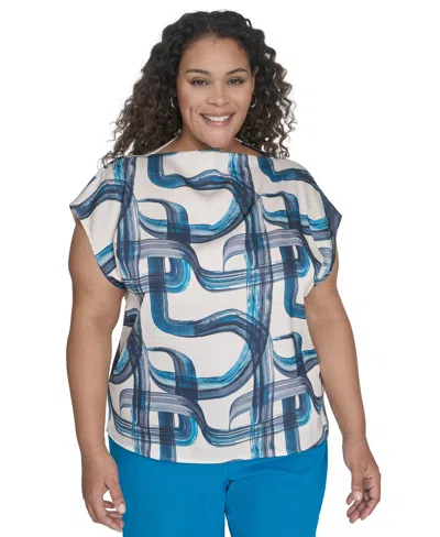 Calvin Klein Plus Size Printed Cap Sleeve Top In Corsica Multi