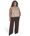 Calvin Klein Plus Size Printed Faux-wrap Sleeveless Blouse In Brown