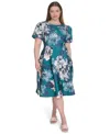 Calvin Klein Plus Size Printed Fit & Flare Dress In Green