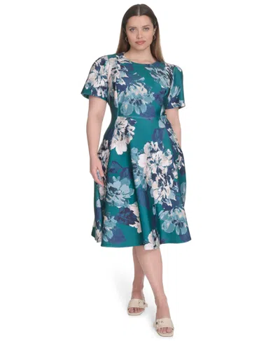 Calvin Klein Plus Size Printed Fit & Flare Dress In Multi