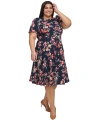 CALVIN KLEIN PLUS SIZE PRINTED FIT & FLARE SHORT-SLEEVE DRESS