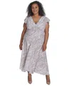 Calvin Klein Plus Size Printed Flutter-sleeve Maxi Dress In Stony Beige Multi