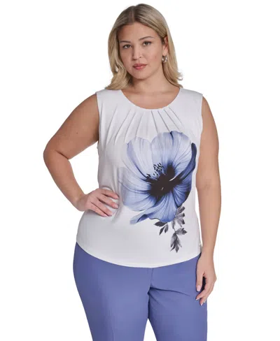 Calvin Klein Plus Size Printed Pleated Camisole Top In White