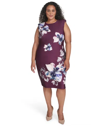 Calvin Klein Plus Size Printed Scuba Sheath Dress In Purple