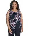 Calvin Klein Plus Size Printed Sleeveless Scoop Neck Top In Blue