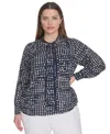 Calvin Klein Plus Size Printed Tie-neck Long-sleeve Blouse