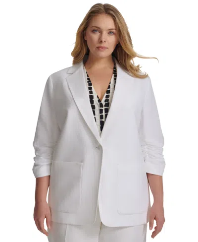 Calvin Klein Plus Size Ruched 3 4 Sleeve Blazer Mid Rise Cuffed Ankle Pants In White
