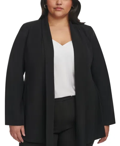 Calvin Klein Plus Size Shawl-collar Open-front Blazer In Black