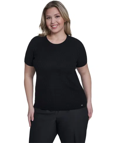 Calvin Klein Plus Size Short-sleeve Crew Neck Sweater In Black