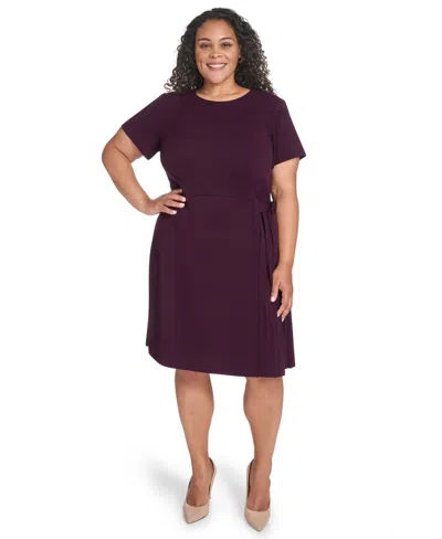 Calvin Klein Plus Size Short Sleeve Midi Dress In Red