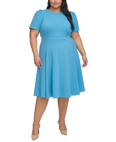 Calvin Klein Plus Size Short-sleeve Midi Dress In Steel Blue
