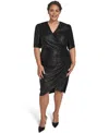 Calvin Klein Plus Size Short-sleeve Sequin Dress In Black