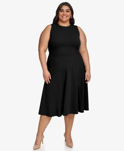 Calvin Klein Plus Size Sleeveless Jewel-neck Dress In Black