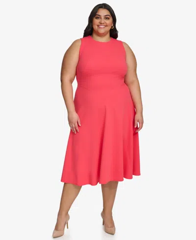 Calvin Klein Plus Size Sleeveless Jewel-neck Dress In Watermelon