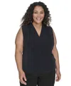Calvin Klein Plus Size Sleeveless V-neck Top In Navy