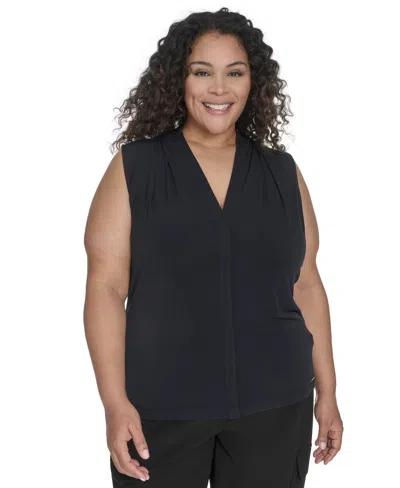 Calvin Klein Plus Size Sleeveless V-neck Top In Navy