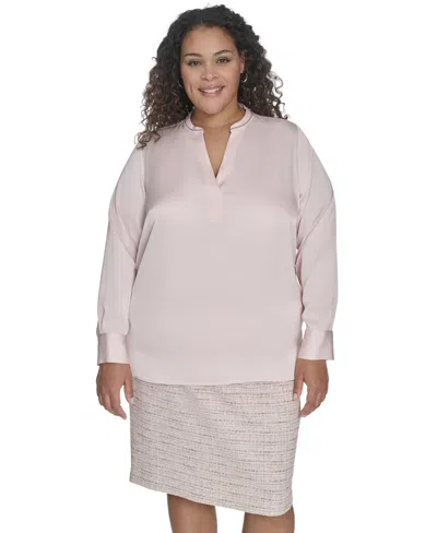 Calvin Klein Plus Size Solid Charmeuse Split-neck Blouse