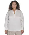 Calvin Klein Plus Size Solid Charmeuse Split-neck Blouse In Cream