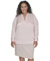Calvin Klein Plus Size Solid Charmeuse Split-neck Blouse In Parfait