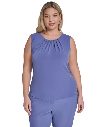 Calvin Klein Plus Size Solid Pleated Neck Camisole Top In Purple