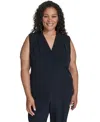 Calvin Klein Plus Size Solid Sleeveless V-neck Camisole Top In Blue