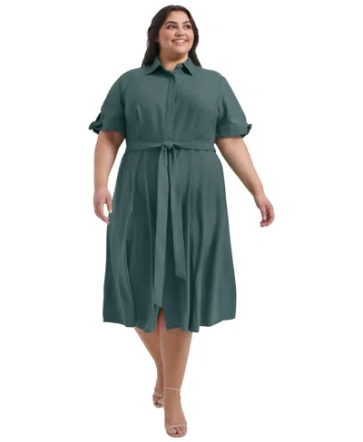 Calvin Klein Plus Size Tie-sleeve Shirtdress In Sequoia