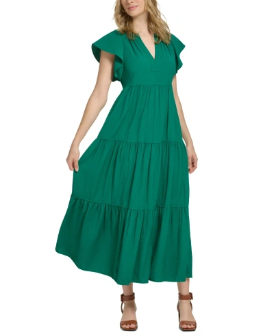 Calvin Klein Plus Size Tiered Gauze A-line Maxi Dress In Meadow Green