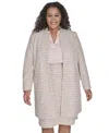 Calvin Klein Plus Size Tweed Open-front Long-sleeve Topper In Soft Taupe Multi