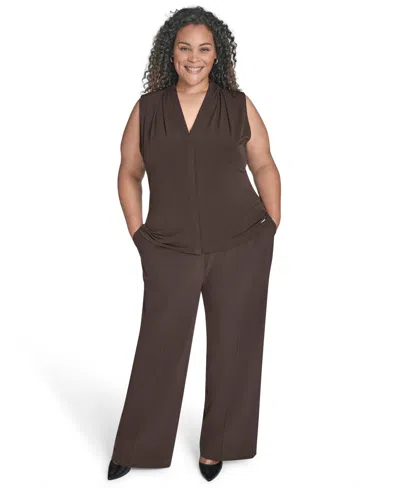 Calvin Klein Plus Size V-neck Camisole Top In Brown