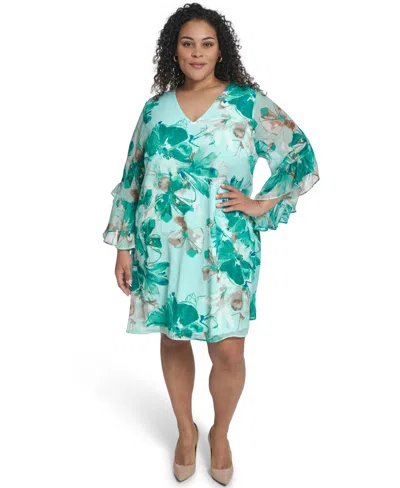 Calvin Klein Plus Size V-neck Shift Dress In Multi