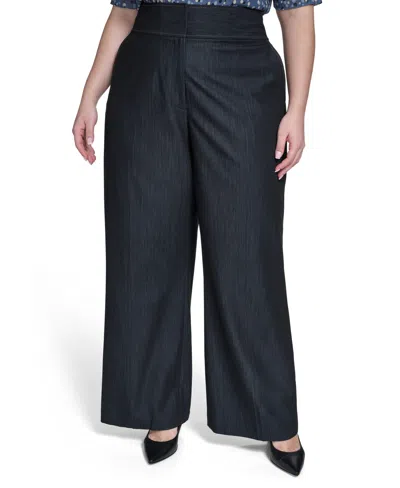 Calvin Klein Plus Size Wide-leg Mid Rise Pants In Black