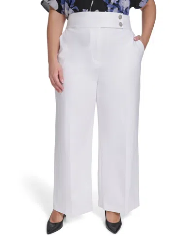 Calvin Klein Plus Size Wide-leg Mid-rise Pants In White
