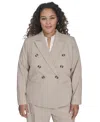 Calvin Klein Plus Size Windowpane Double-breasted Jacket In Wicker Multi