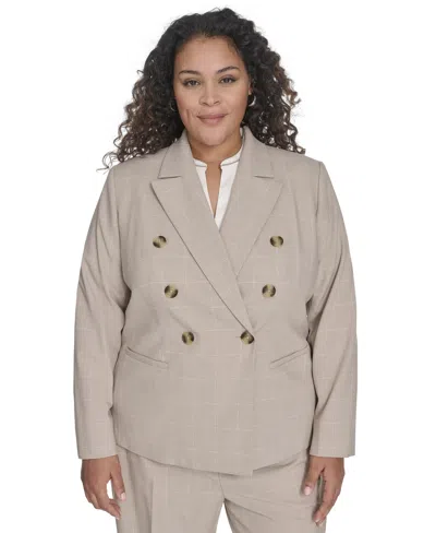 Calvin Klein Plus Size Windowpane Double-breasted Jacket In Wicker Multi