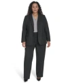 Calvin Klein Plus Size Windowpane Print Belted Blazer V Neck Sleeveless Top Windowpane Print Wide Leg Pants In Black,cream