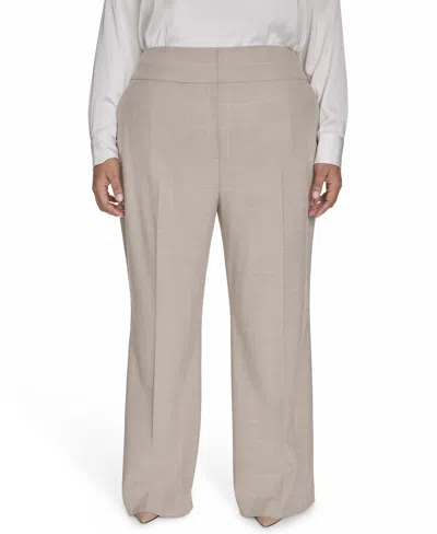 Calvin Klein Plus Size Windowpane Wide-leg Pants In Wicker Multi