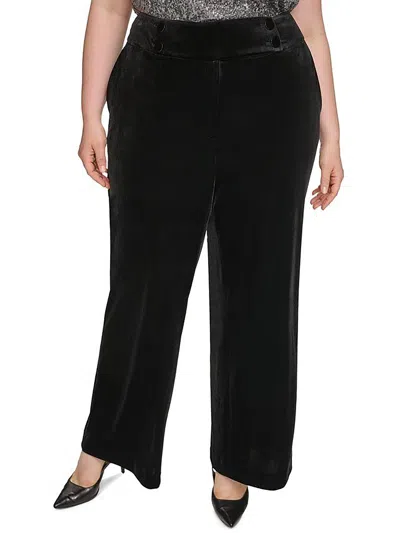 Calvin Klein Plus Whitney Womens Velvet Mid Rise Wide Leg Pants In Black
