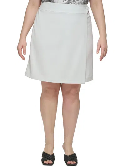 Calvin Klein Plus Womens Above Knee Solid Wrap Skirt In White