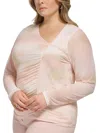 Calvin Klein Plus Womens Asymmetrical Neck Long Sleeve Blouse In Beige